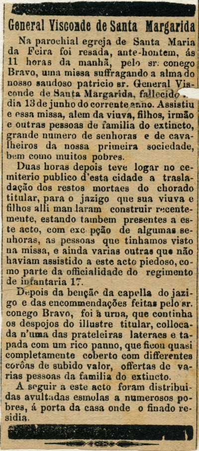 Notcia da trasladao do 1. Visconde de Santa Margarida, 1904